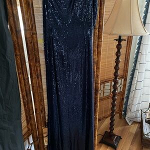 David Meister One Shoulder Navy Sequin Dress